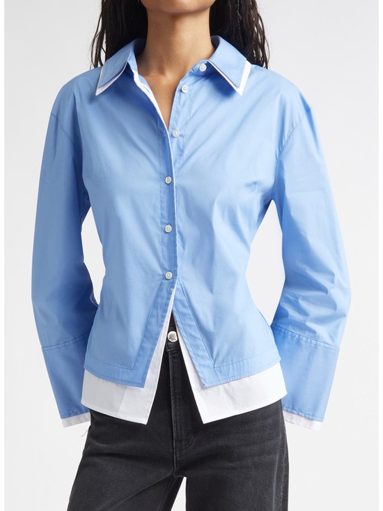 Veronica Beard Tops - Veronica Beard Bonnie Layered Cotton Blend
Button-Up Shirt